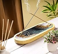 Vista 3 de Bless-International Quemador de Bandeja Tradicional Hecho a Mano de Madera, Soporte para Varillas de Incienso, Atrapacenizas para Aromaterapia