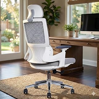 MRC Comfy Ergonomic Office Chair Mesh High Back Home Computer Chair with Lumbar Support, 3D Armrests, Multi-TiltLock Mechanism, Chrome Base (Pre Assembled) (Comfy, Grey & White)