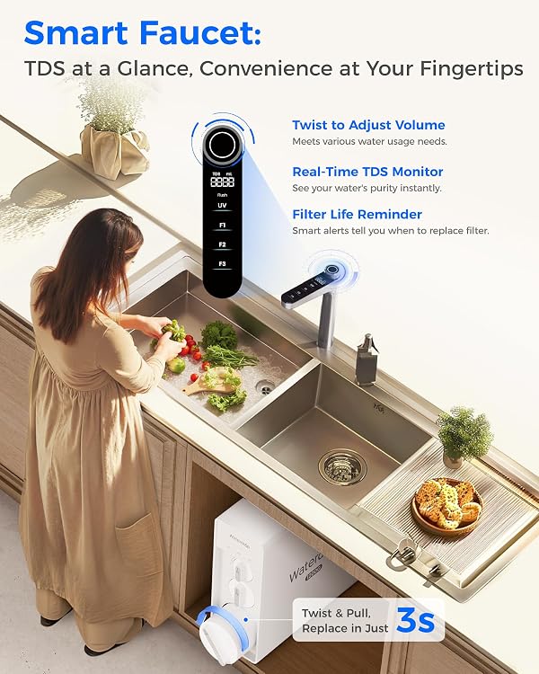 Waterdrop X12-WCS RO Water Filter, NSF/ANSI 42&58&372 Certified, 1200 GPD Undersink Reverse Osmosis System, 10-Stage Filtration, 3:1 Pure to Drain, Smart Faucet, BPA Free, [ NO Minerals Added ] by Waterdrop - Image 7