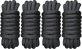 4 Pack 3/4" x 20' Dock Lines - Marine Grade Nylon Boat Rope with 15" Loop for Docking and Mooring - Double Braided Boat Lines, High Strength, Easy Handling, Fray Resistant, Heavy Duty - Black