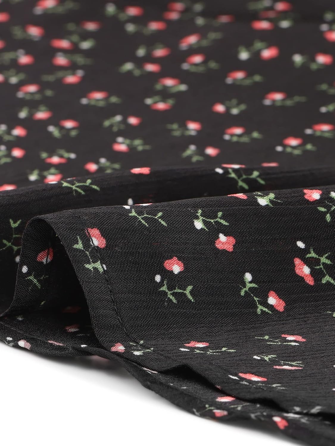 Allegra K Women's Peter Pan Collar Tie Neck Short Sleeves A-Line Elegant Belted Vintage Floral Dress - Image 5