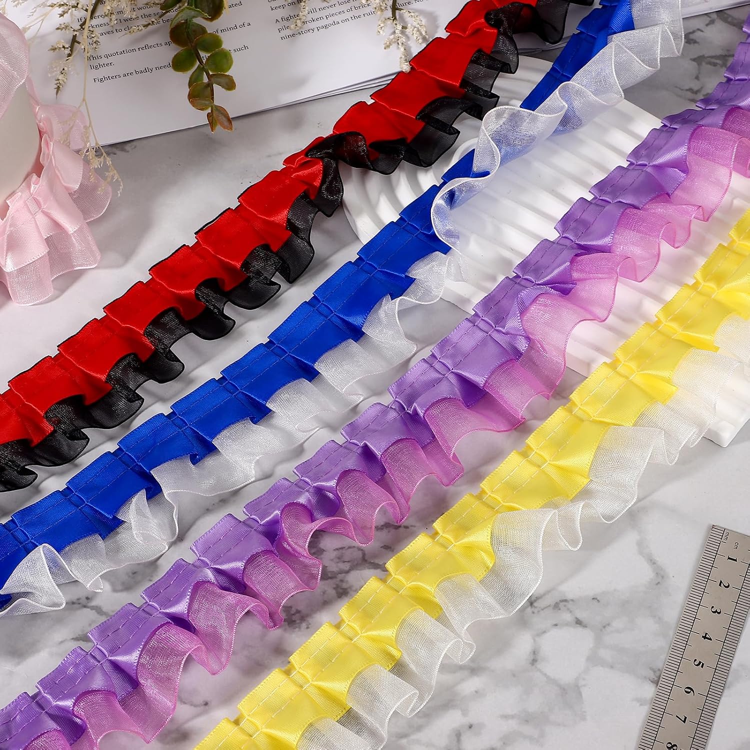 uxcell 10 Yards 2-Layer Satin Ruffle Trim Lace Ribbon Sewing Lace Fabric Trim for DIY Craft Dress Clothing Wedding Gift Home Decoration, Solid Deep Blue image 4