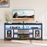 HOOBRO LED TV Stand with Charging Station, 4-Tier Entertainment Gaming Center, Modern Media Console Table, Open Shelves, for TVs up to 65", for Living Room, Black BB47UDDS01