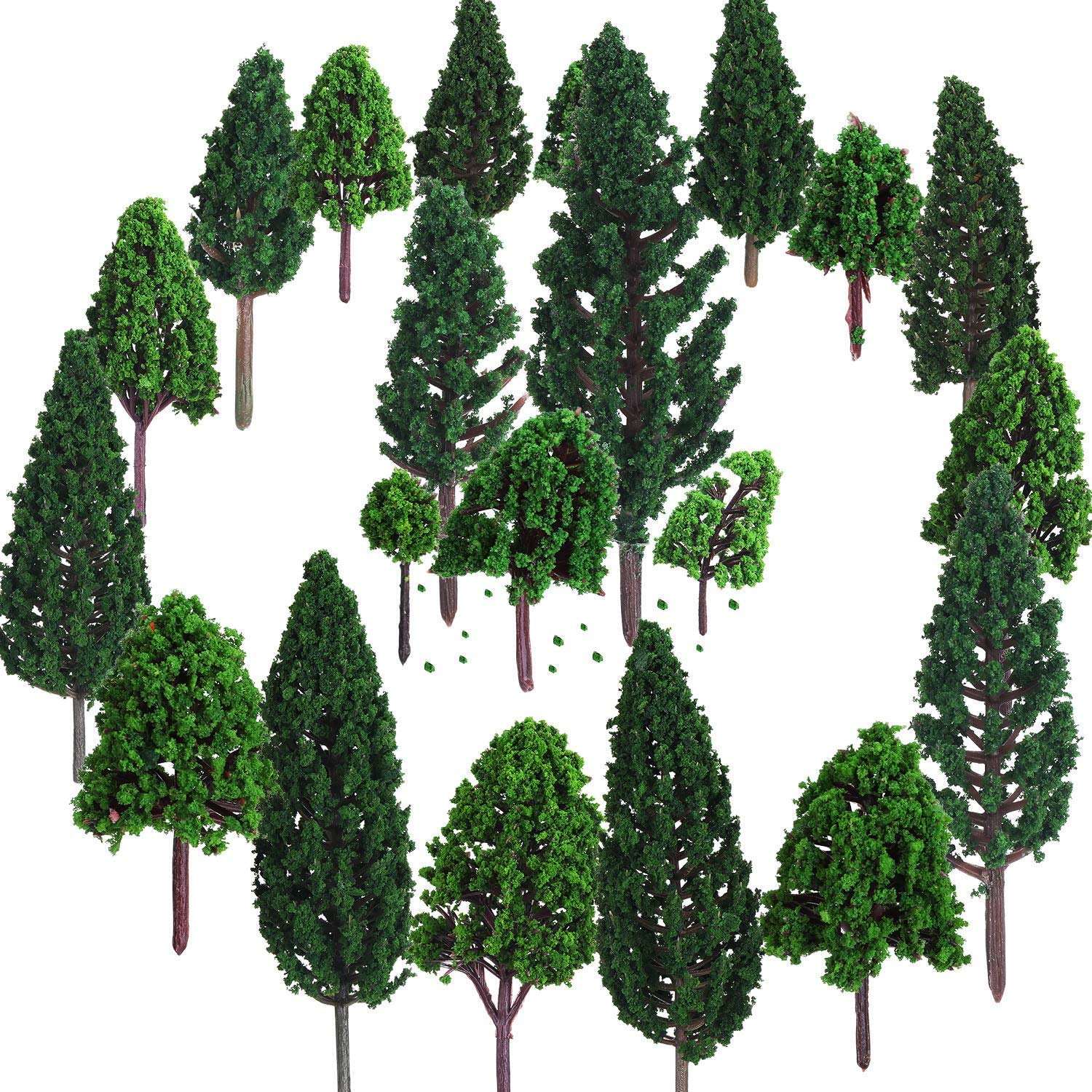 ANCLLO 28 Pieces Model Trees 3-10 cm Mixed Architecture Sand Table Model Trees for DIY Scenery Landscape, Natural Green