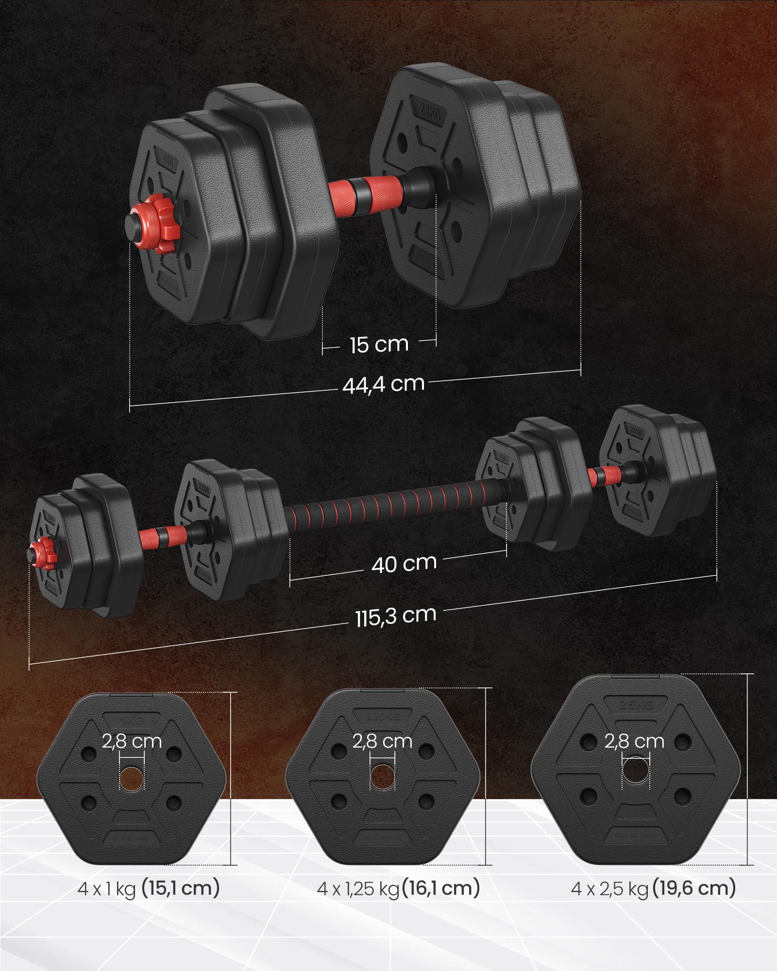 SONGMICS Set di Manubri con Barra di Collegamento, Manubri Corti, Peso Esagonale per Allenamento, Fitness, Sollevamento Pesi a Casa, Palestra
