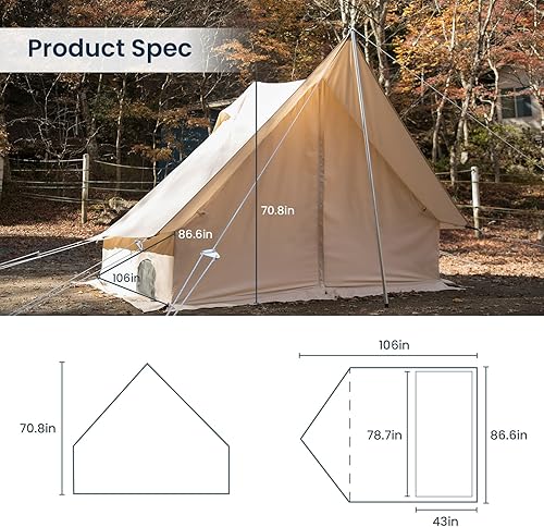 Miniatura 5 de S'More Fronti Canvas Camping Tent - 2 Person, 4 Season, Weather Resistant Glamping Tent with Stove Jack for Car Camping & Hiking