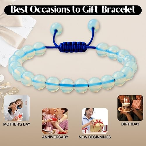 Miniatura 7 de Opalite Bracelet for Women Men's Gifts - Protection Healing Crystal Bracelet - 8mm Gemstone Beaded Adjustable Bracelet Pulseras Para Hombres Mujer