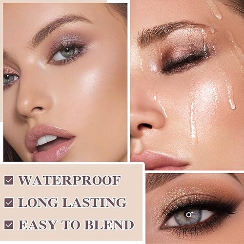 Miniatura 4 de PERVALA Paleta de sombras de ojos desnudas de 12 colores, paleta de sombra de ojos con pigmento de purpurina natural nude, con pincel, larga