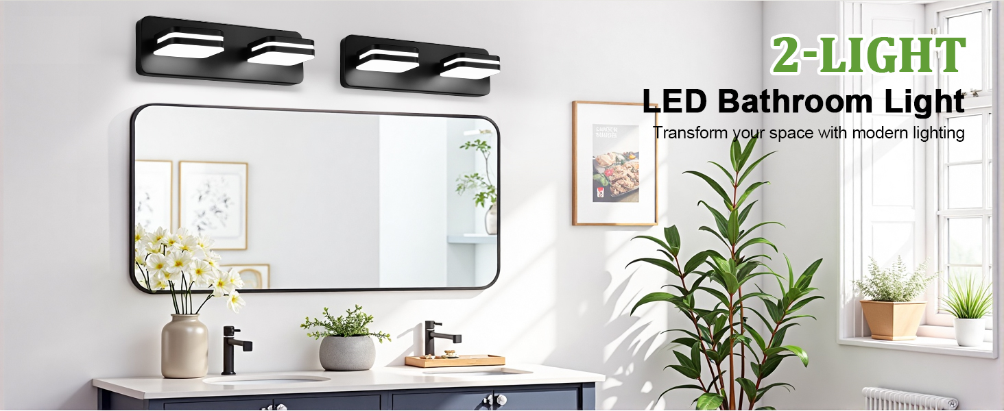Image of Torondo 360 Rotate LED Bathroom Vanity Light Fixtures, Acrylic Vanity Lights for Bathroom, Modern Wall Lighting Fixtures Over Mirror Living, Matte Black, Natural White, 2-Light, 14-Inch