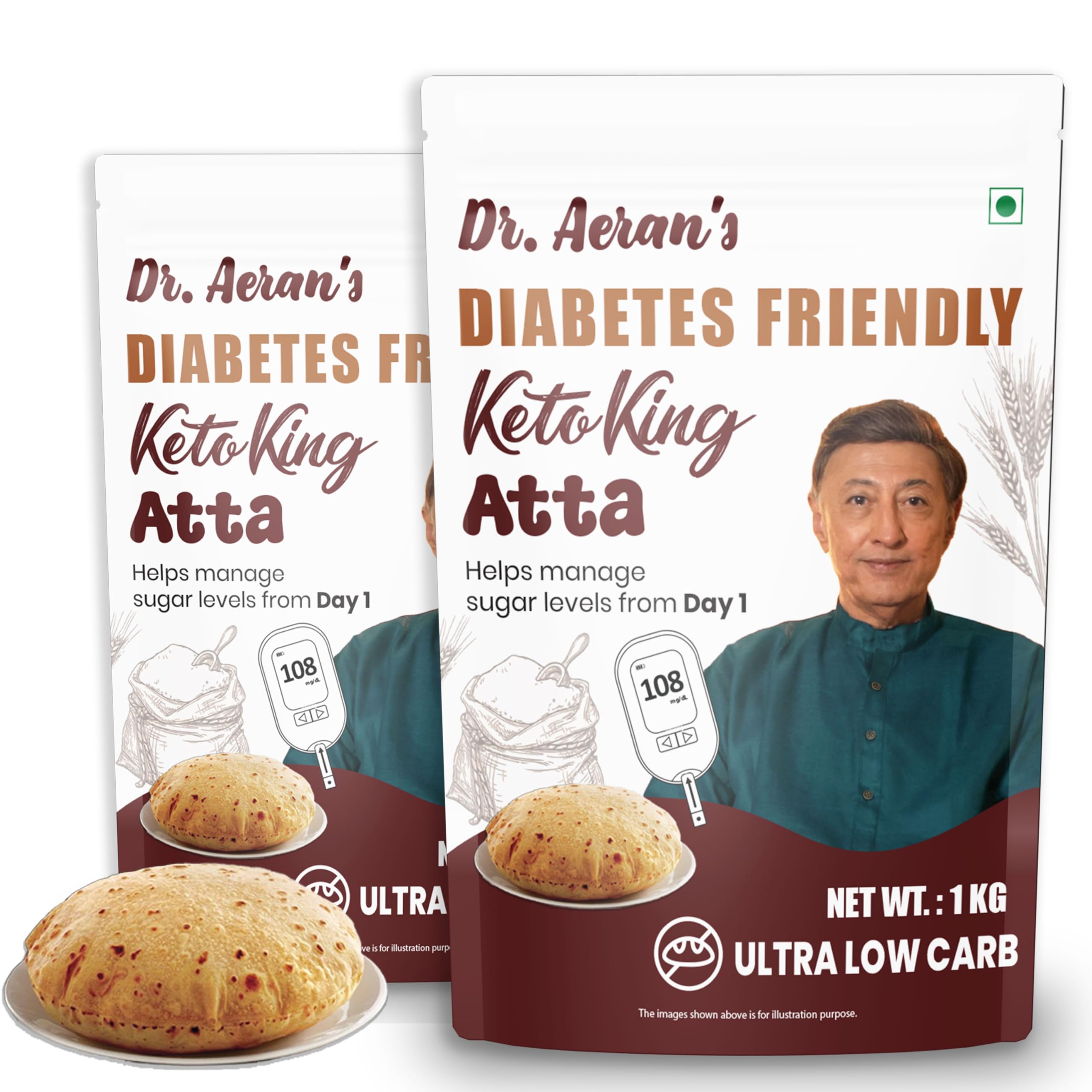 Dr. Aeran's Diabetes Friendly Keto King Atta, 2Kg, Ultra Low Carb, Low GI Atta for Sugar Release Control, Diabetic Atta For Diabetic Care, High Fiber Flour, Sugar Control Keto Atta