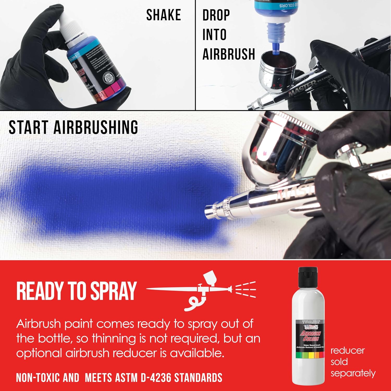 U.S. Art Supply Ready to Spray Special Effects Transparent Bright Red Acrylic Airbrush Paint - 1oz Bottle, Professional Grade Non-Toxic Water-Based Colors for Vibrant & Permanent Results