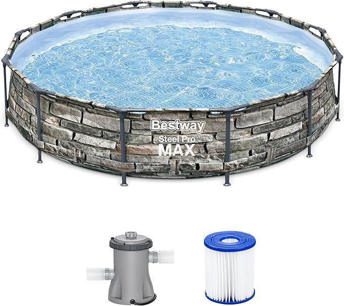 Bestway Steel Pro Max 12 Foot x 30 Inch Round Above Ground Swimming Family Pool