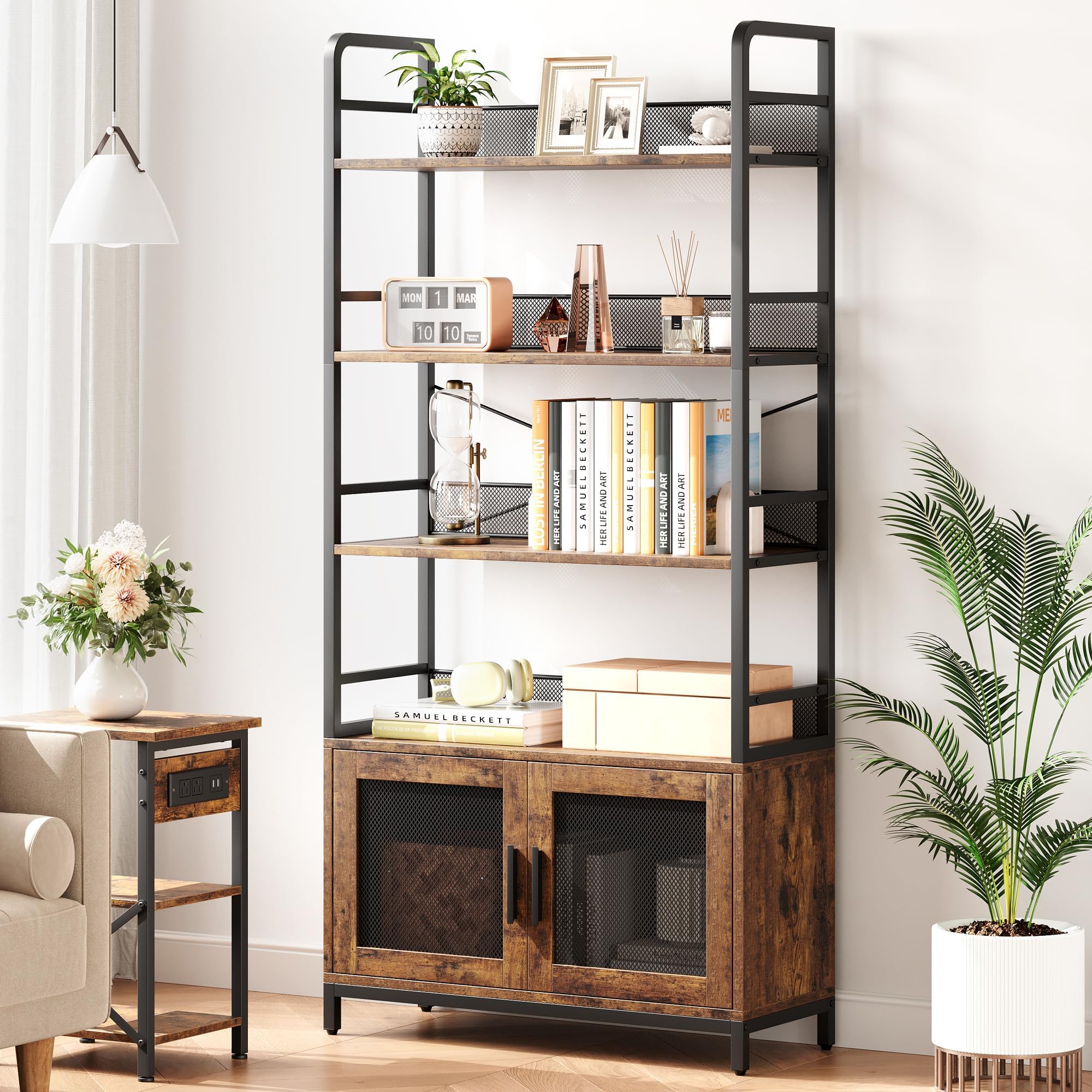 Amazon.com: Aubtik Office Bookshelf with Doors with Rolling Gold Bar ...