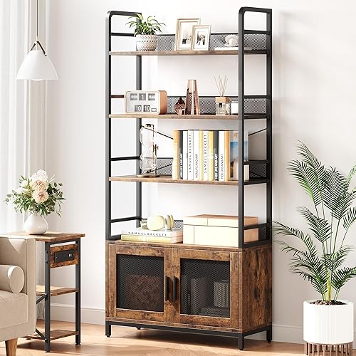 Miniatura 8 de IDEALHOUSE Estantería industrial con puertas con 4 niveles, estante de almacenamiento abierto, estantes rústicos de 70.87 pulgadas de alto, estante