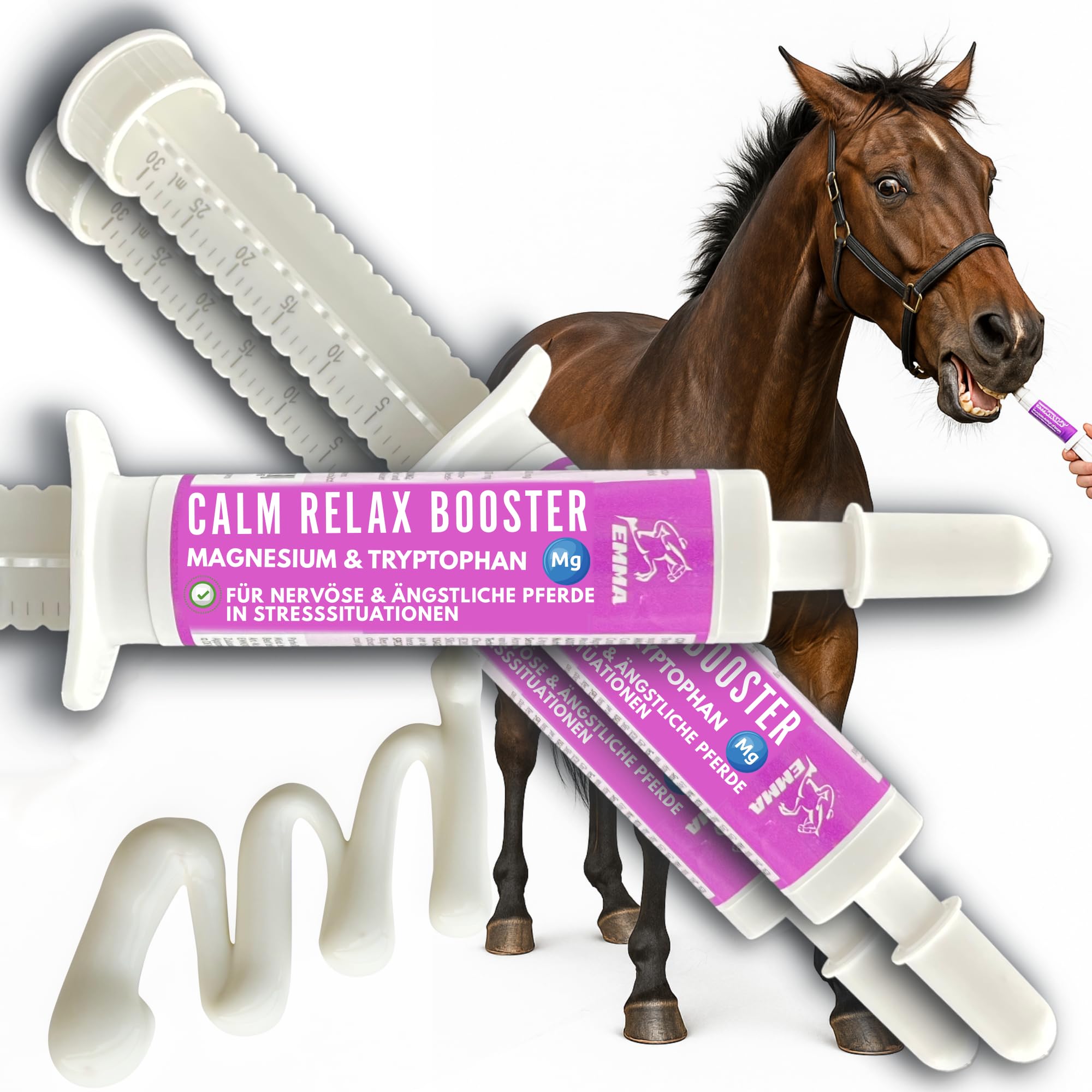 Magnesio Caballo 3 * 30ml Pasta Calmante para Caballos I Refuerzo Calmante Antiestrés I L-Triptófano I para el Transporte de la Ansiedad I Pasta de Magnesio Serenidad Caballo Nervioso Alta Dosis
