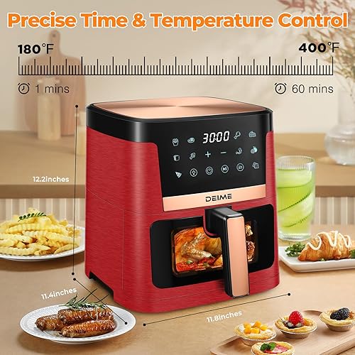 Miniatura 3 de DEIME Freidora de aire de 7.5 cuartos de galón, 1700 W, horno sin aceite, freidora de aire saludable, gran capacidad con 12 preajustes, ventana de