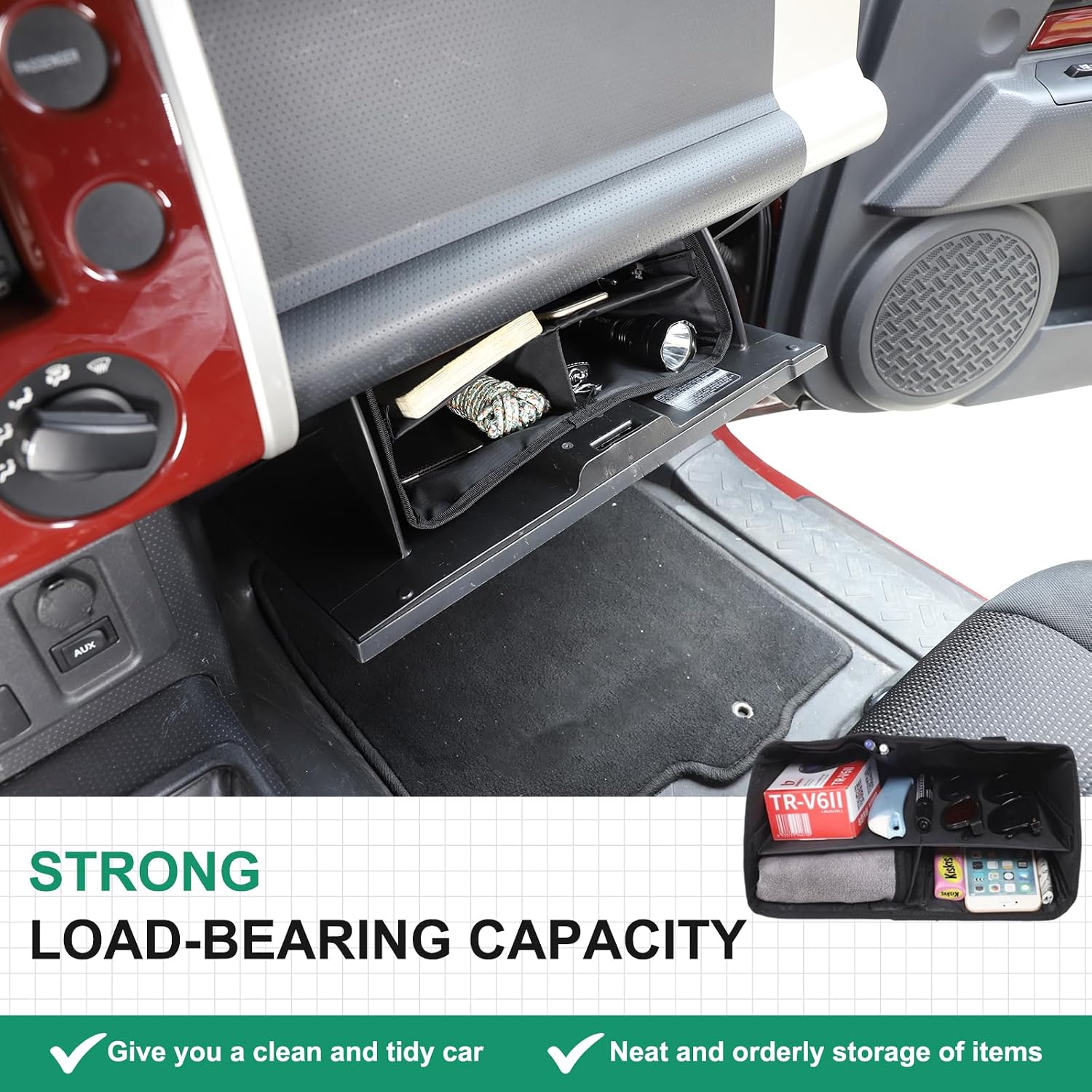 HAPPYHORSE Glove Box Organizer Storage Compatible with Toyot@ FJ Cruiser 2007-2021，Center Console Glove Box Storage Organizer Dividers，Glove Box Compartment Storage Organizer Accessories