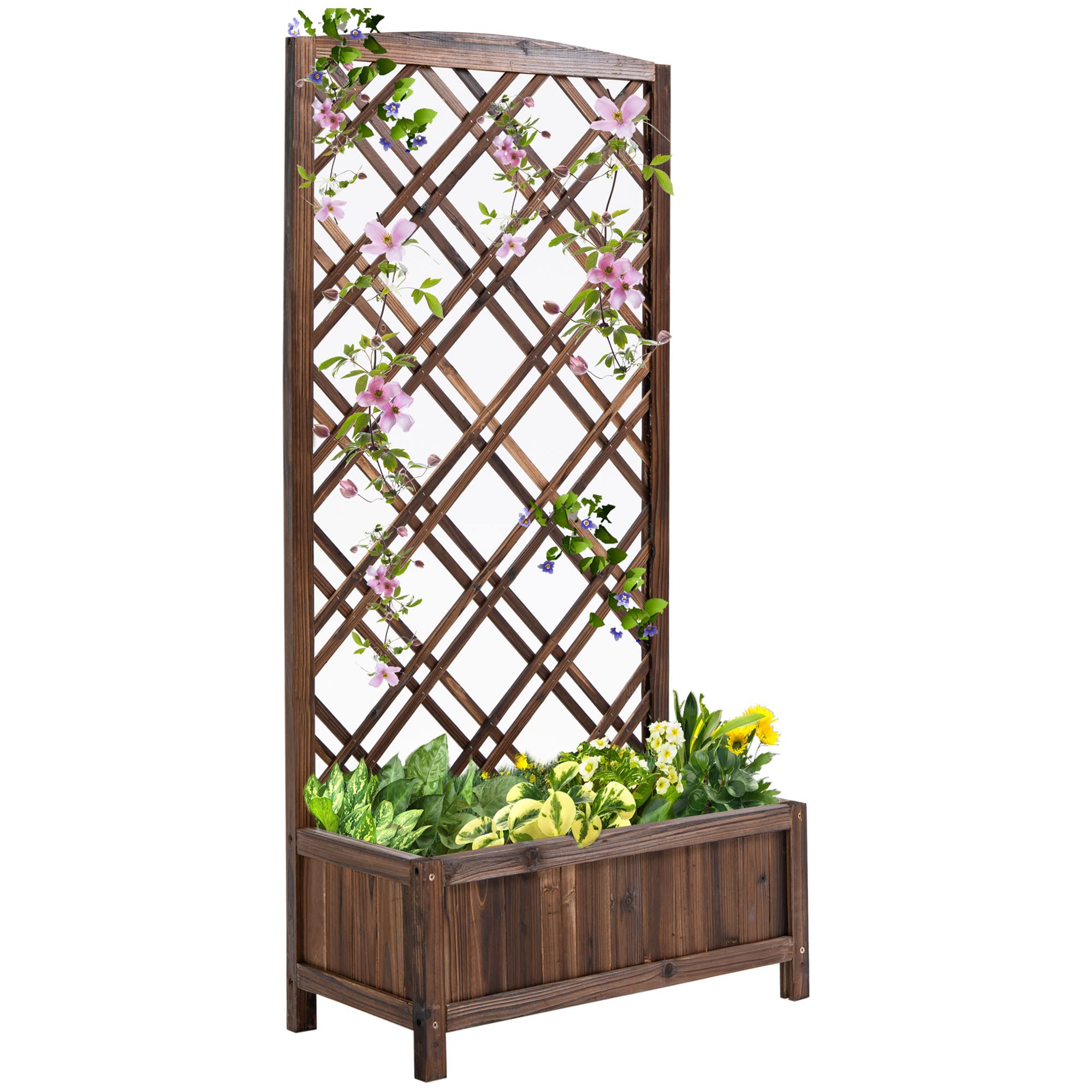 Outsunny Fioriera da Esterno in Legno, Fioriera con Grigliato per Piante Rampicanti e Aiuola Rialzata, 60x30x122.5 cm, Marrone
