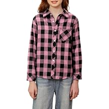 Betusline Girls Flannel Plaid Shirt Button Down Long Sleeved Shirts