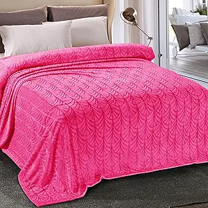Whale Flotilla Flannel Fleece King Size Blanket for Bed, Soft Fluffy Velvet Bedspread Coverlet with Decorative Vintage Pattern for All Season, Warm and Lightweight, 90x104 Inch, Hot Pink