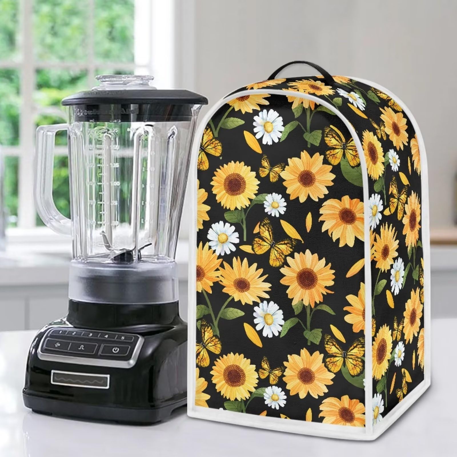 Poceacles Daisy Sunflowers Butterflies Designs Kitchen Blender Cover Anti Fingerprint Kitchen Small Appliance Protector Dust Cover Blender, Juicer, Coffee Maker Cover — image 1