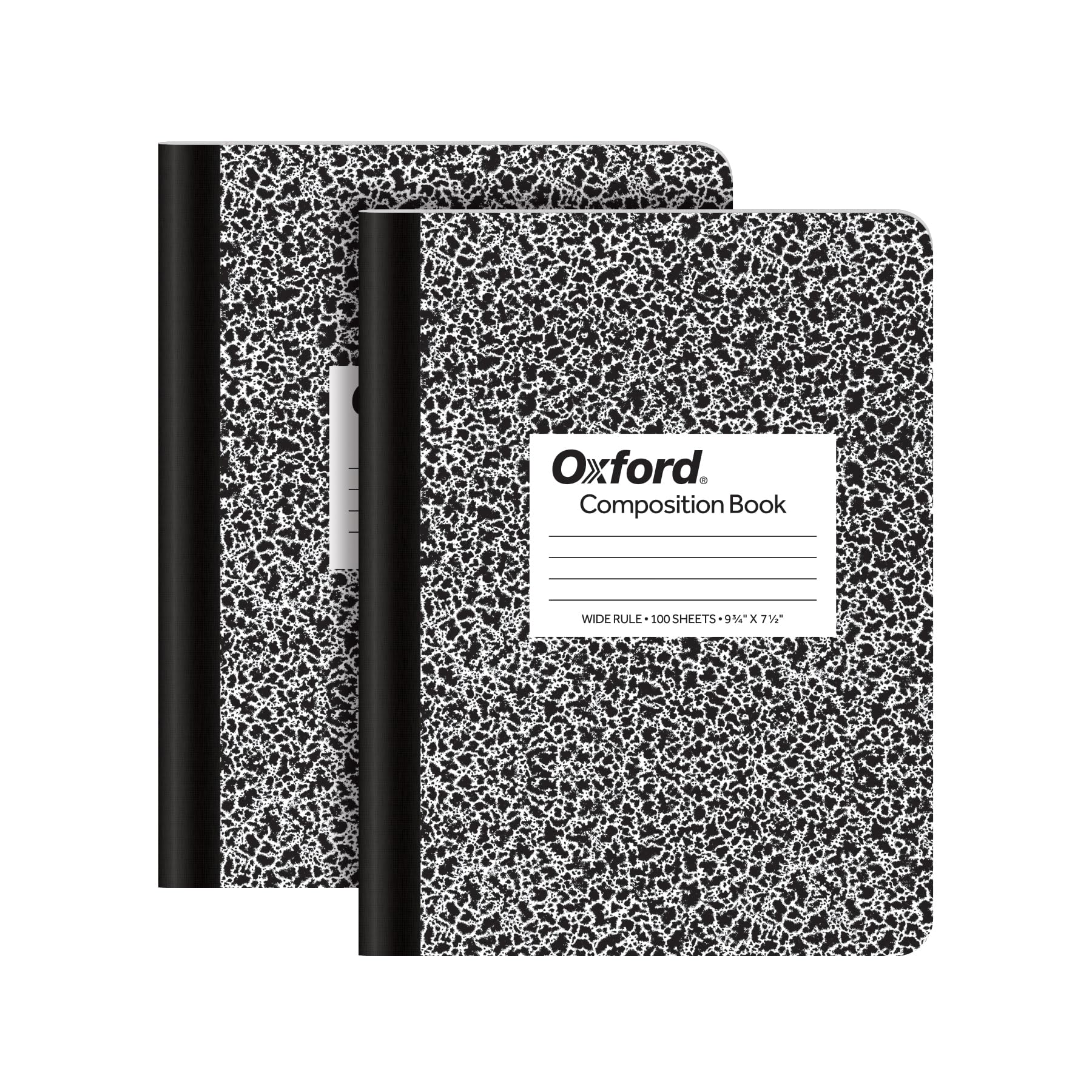 Oxford Composition Notebooks, 9-3/4 x 7-1/2 Inch School Journals, Wide Ruled Paper, Black Marble Covers, 100 Sheets per Book, 2 Pack (1002516)