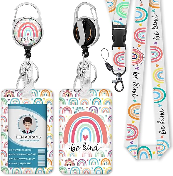 Piefly Lanyards for Id Badges, Badge Holder with Retractable Reel Clip, Name Tag Lanyard Vertical ID Card Protector Case