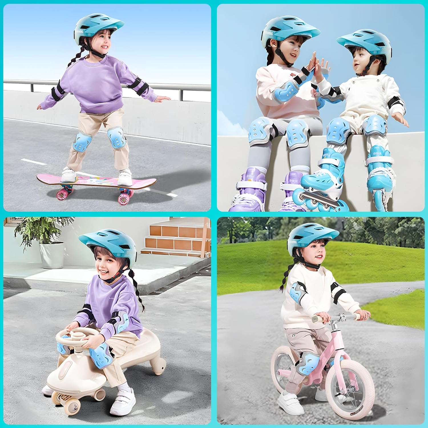 Kids Bike Helmet Toddler Helmet for Boys Girls Youth Kids with LED Lights Bicycle Helmets with Protective Gear Set Knee Elbow Wrist Pads for Cycling Skateboard Scooter Skating (Fits 20.5-22in)