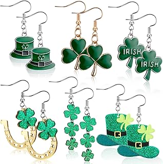 Sponsored Ad - Henoyso 6 Pairs St. Patrick's Day Earrings Acrylic Stud Clover Dangling Earrings Irish Shamrock Dangle Earr...