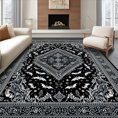 Ultra Soft Area Rug 8x10, Striking Gothic Charm Theme, Non Slip, Stain Resistant, Washable Area Rugs for Living Room, Bedroom(Black, 8x10)
