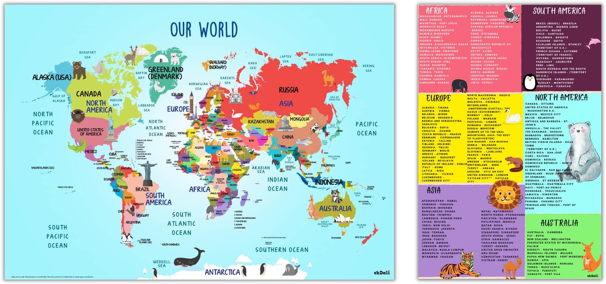 - EKDALI World Maps with Capitals - Learn Capitals and Country |Educational Toy for Kids Above 5 Years, _Size 16.5 x 23.4 inch_Multicolour