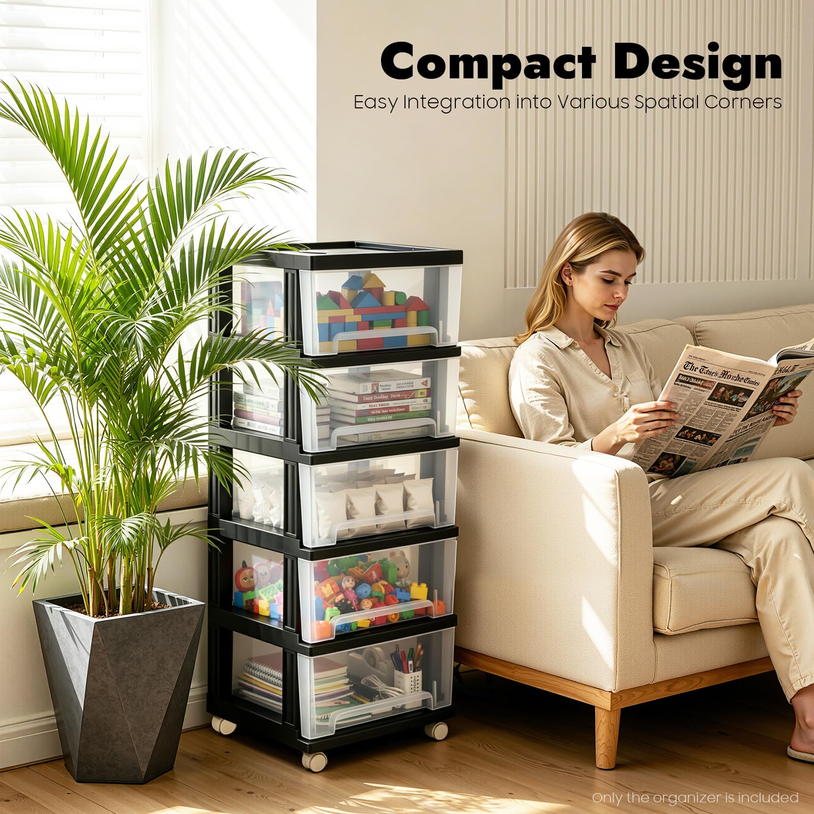 Organizer con 5 cassetti, per camera da letto, cassettiera, cassettiera con ruote, per corridoio, soggiorno, bagno, scuola, ufficio
