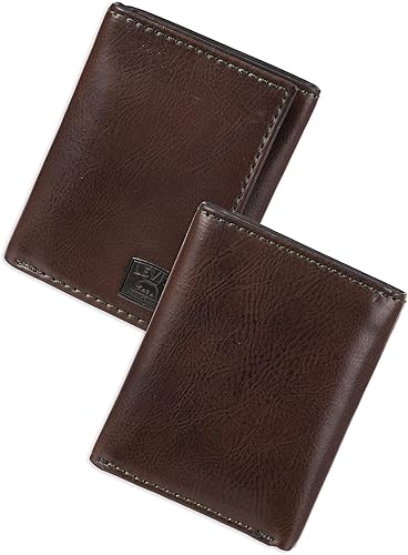 Miniatura 2 de Levis Mens Trifold Wallet-Sleek and Slim Includes Id Window and Credit Card Holder Andrew Black, Black Chain, Brown Olive, Brown Stitch, Brown Two