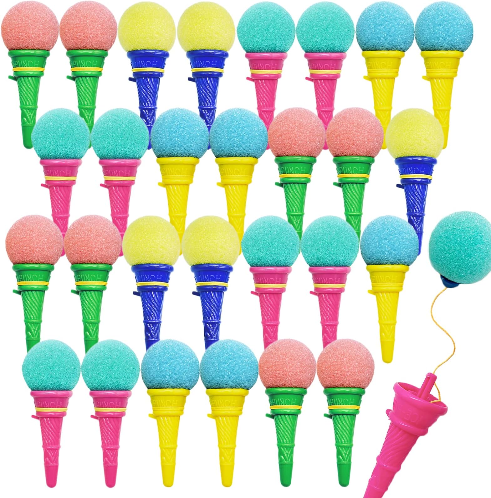 Juuxncgv 30PCS Ice Cream Shooters Toy,4 Inch Ice Cream Foam Ball Launcher,Mini Ice Cream Launcher Cone Sponge Balls for Kids,Children,Carnival Prize,Party Favors,Goody Bag Filler