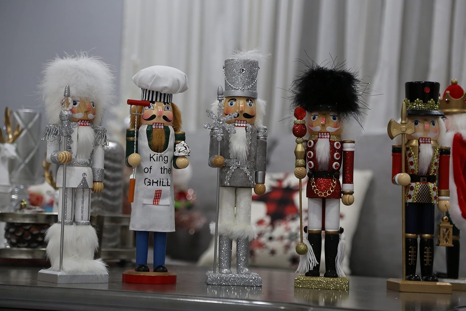 Silver Sparklers Nutcracker Handmade Christmas Decoration, Traditional Wooden Collectible Nutcracker, Christmas Table Decoration Presents 14 inches (Silver)