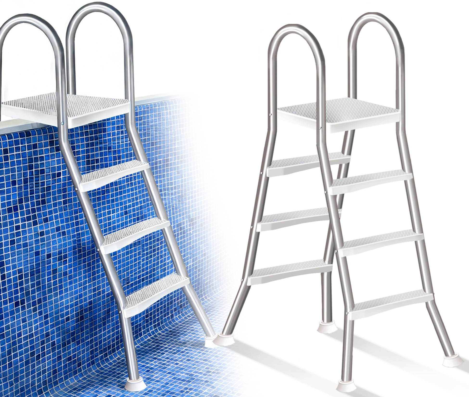 4-Step Stainless Steel Pool Ladder, Double Sided Anti-Slip Stairs for Above Ground Pool, 250kg Load, Durable Access Ladder for 135cm Indoor Outdoor Swimming Pool,110cm