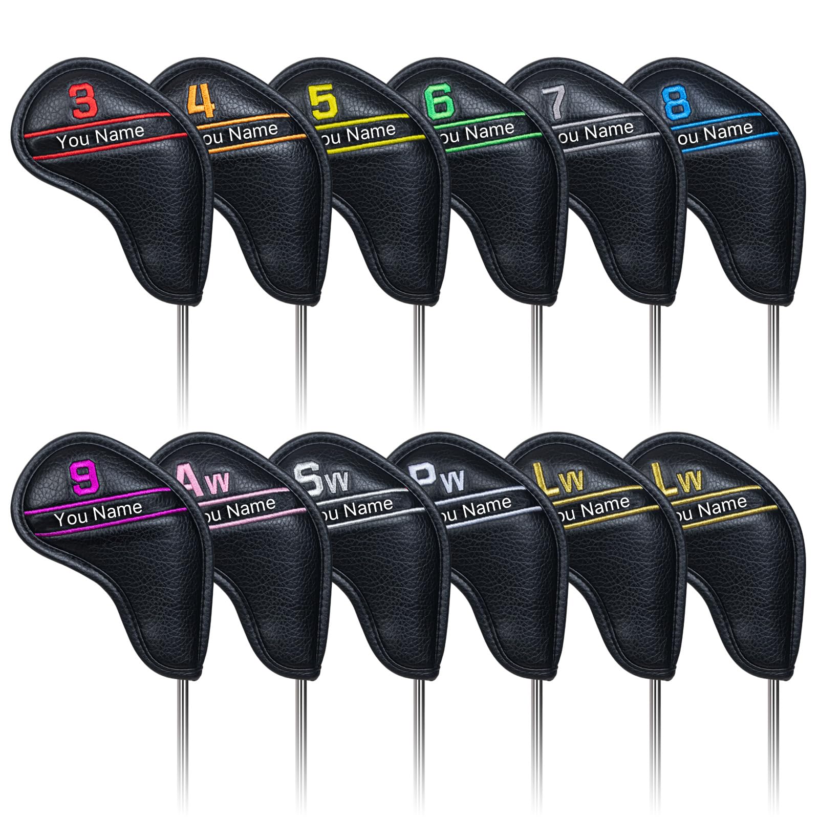 Craftsman Golf Personalized Custom Name Iron Headcover Set 12ps/set with Colorful No. For Right Handed Golfer Magnetic Closure