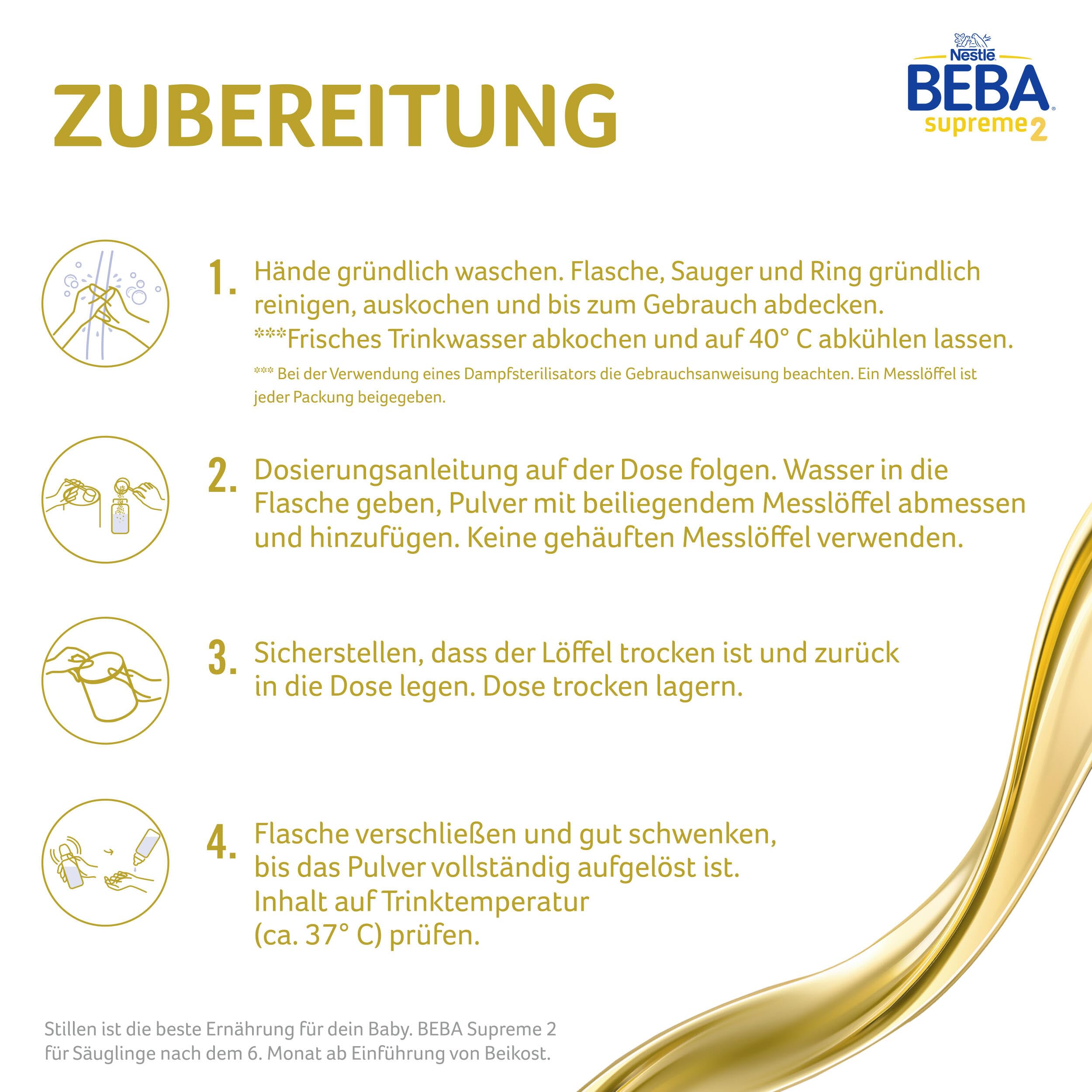 BEBA SUPREME 2 - Folgemilch nach dem 6. Monat, Mit 6 HMO Komplex, Patentiertes Produkt, Nur Laktose, Ohne Palmöl, Ohne Fischöl, Babynahrung, Baby-Milchpulver, 6er Pack (6 x 800g)