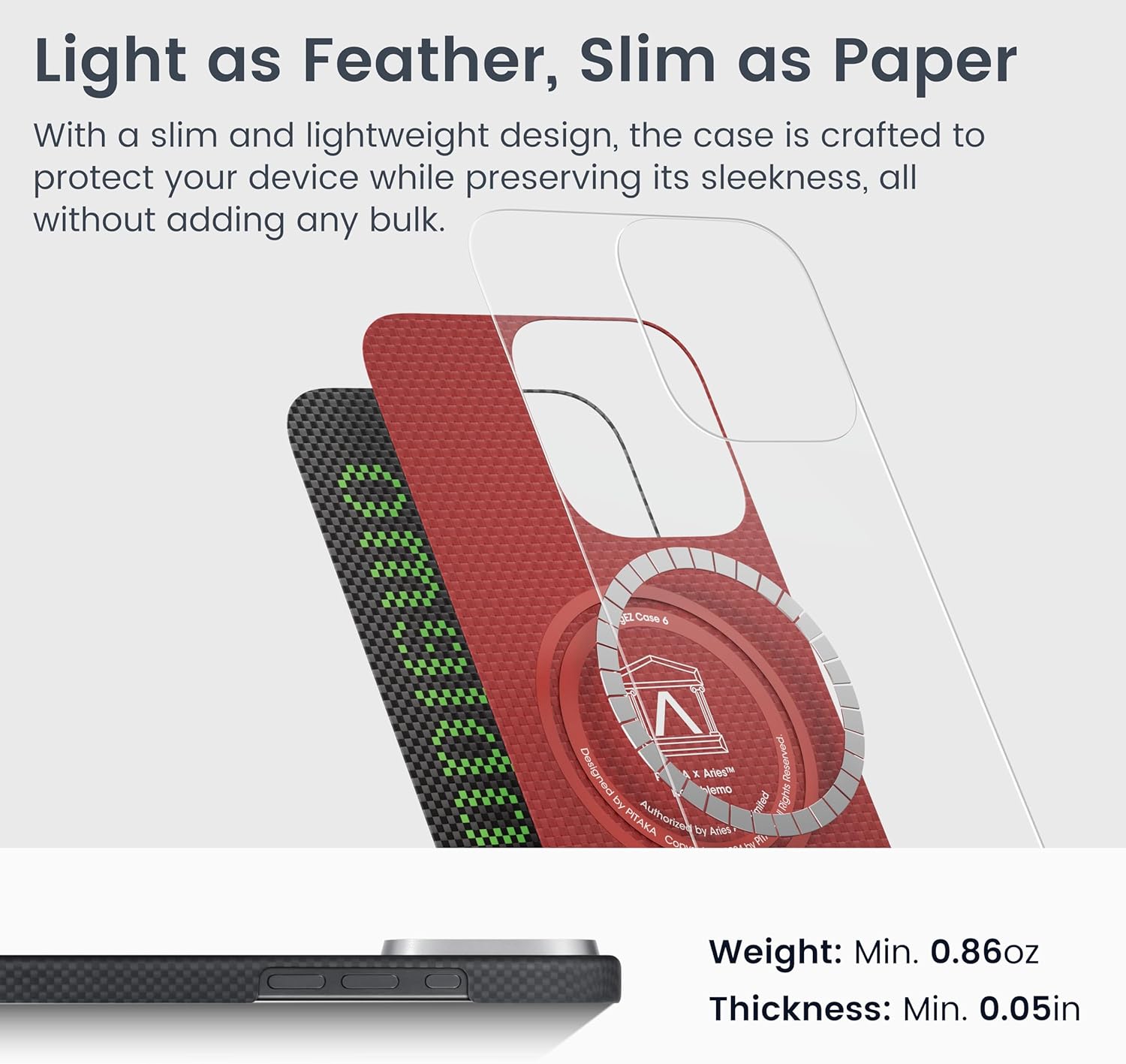 Pitaka iPhone 16 Pro Case - Compatible with MagSafe, Thin & Light, Glow in The Dark, 1500D Aramid Fiber Woven