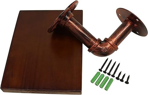 Miniatura 6 de CVHOMEDECO. Tubo de agua rústico de hierro vintage con estante de almacenamiento de tablero de madera, estante de exhibición montado en la pared,