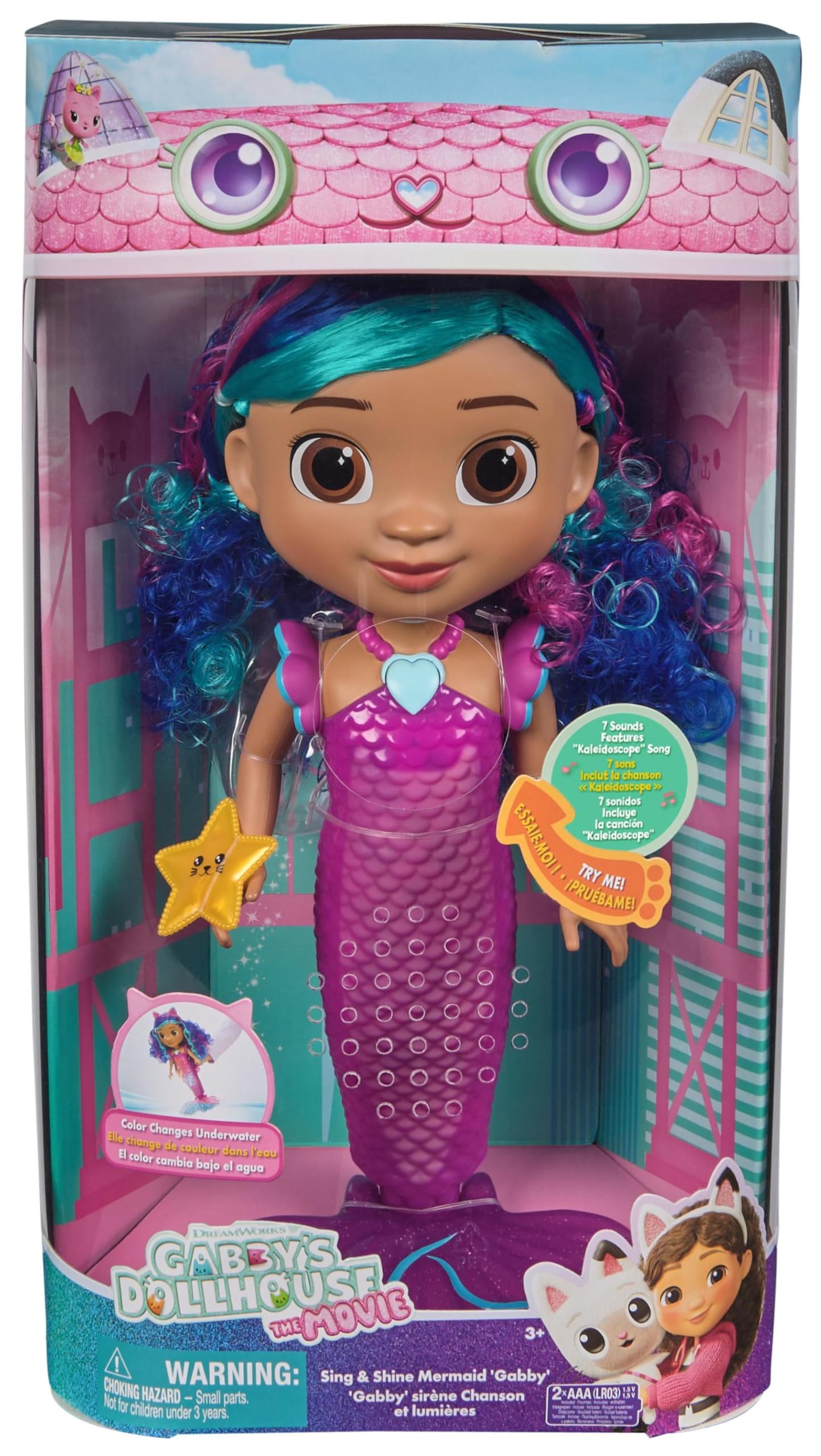 Gabby et la Maison Magique Le Film - Gabby Dollhouse - Poupée Sirène À Fonctions 35 Cm - 1 Figurine Et 2 Accessoires - Sons & Lumières - Dessin Animé Jouet Maison De Poupée - Jouet Enfant 3 Ans Et +