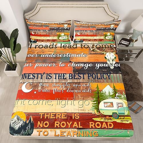 Vista 48 de Erosebridal Juego de sábanas de Happy Camping King, accesorios para cámper para niños, adolescentes y adultos, sábana bajera ajustable de dibujo