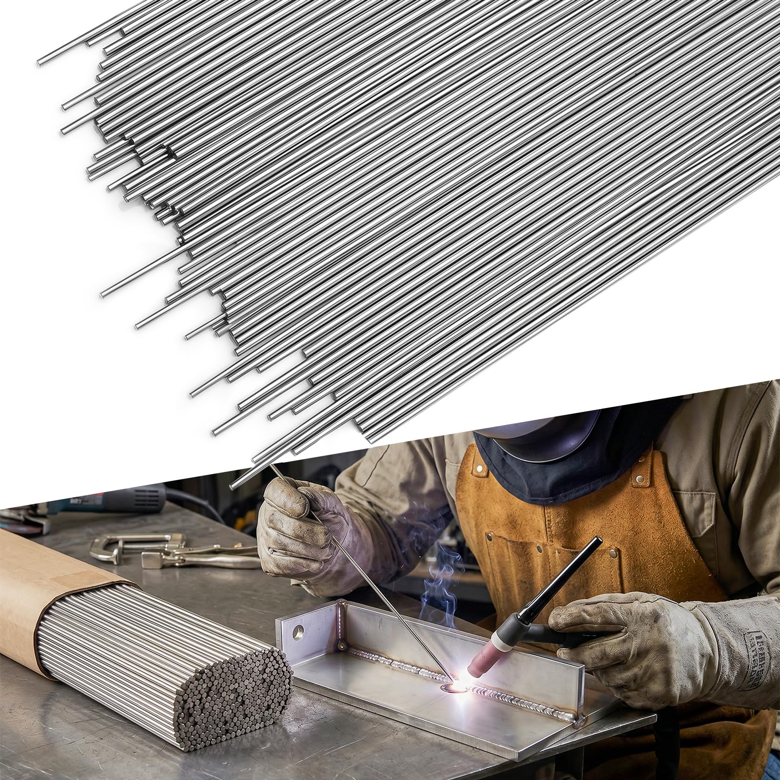 UNIFAMILY 60pcs Stainless Steel TIG Welding Rod ER308L, 1/16"x16"Stainless Steel Welding Rod, Tig Filler Rod Low Splatter Corrosion Resistance, TIG Welding Accessories, Welding Rods