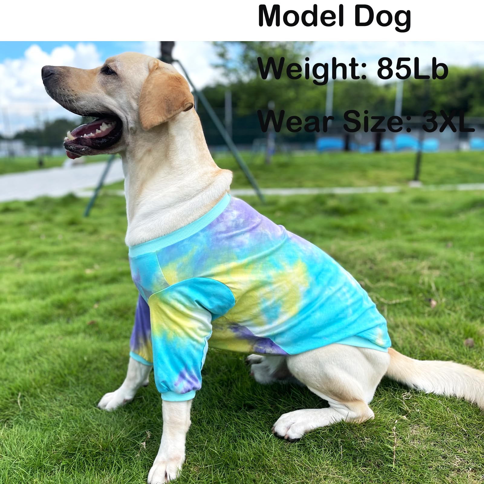 Hunde-T-Shirt, gestreift, Batikfärbung, Hundehemd für mittelgroße und große Hunde, atmungsaktiv, dehnbar, Baumwolle, Knie-Schutz, Schlafanzug, S-3XL