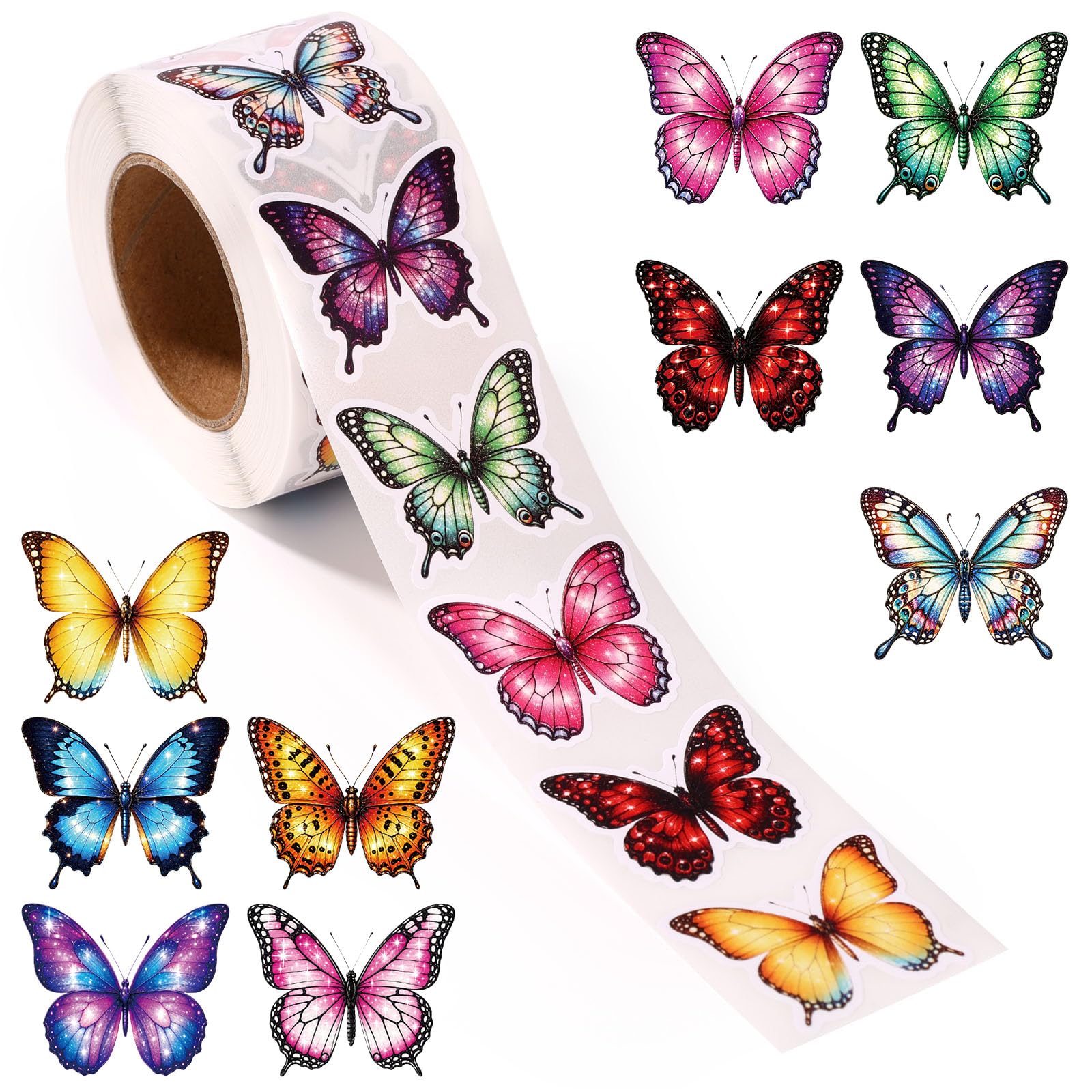 500pcs Butterfly Stickers, 3.6x3cm/1.42x1.18in Self-Adhesive Butterfly Labels for Kids & Adults Waterproof Decorative Stickers for Gift Wrapping Scrapbooking Envelope Seals & DIY Crafts