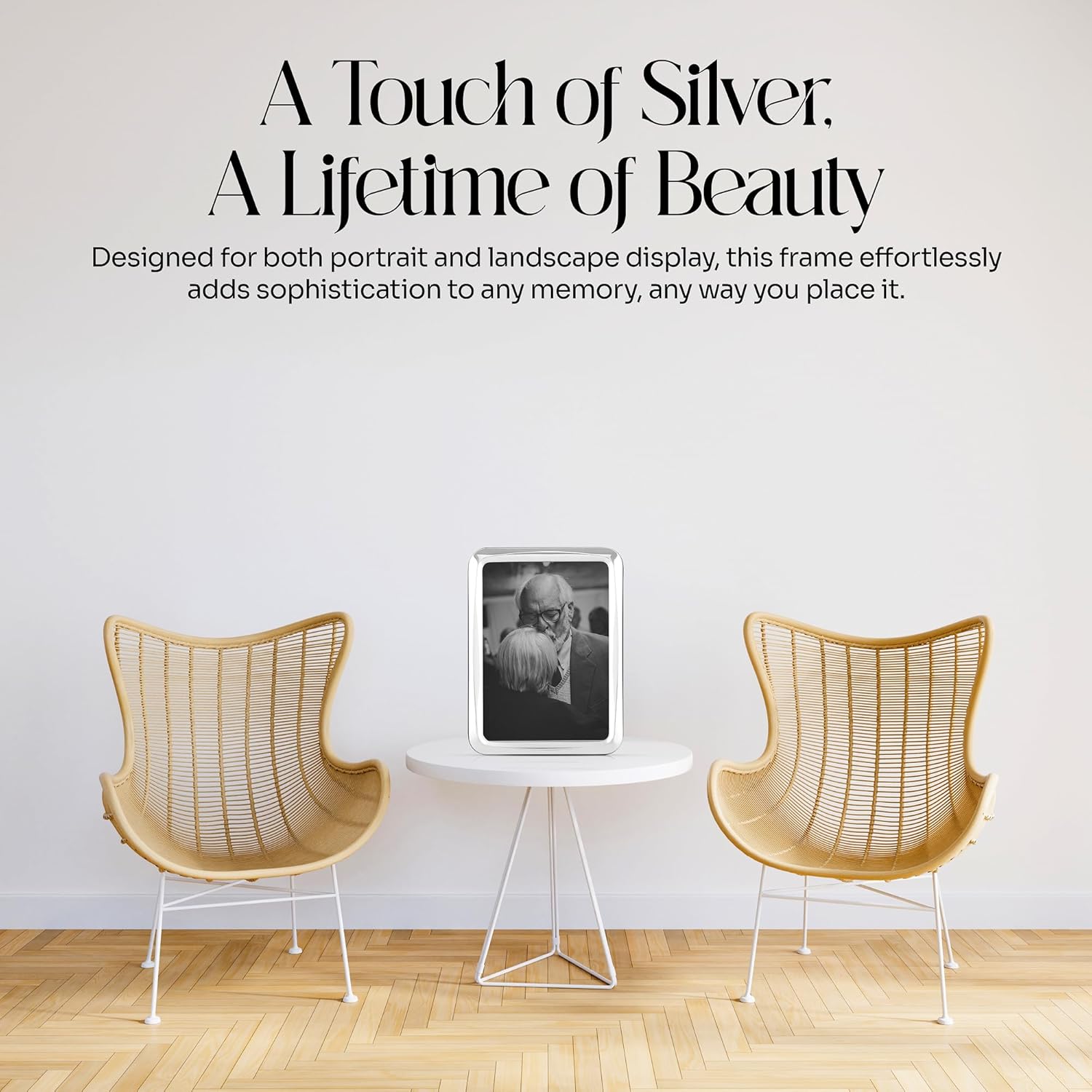 Modern Sterling Silver Picture Frames - Handmade in Italy, Tarnish-free, 5x7 Silver Picture Frame with Dual Easel for Portrait & Landscape Display, Exceptional Gift for Any Occasion