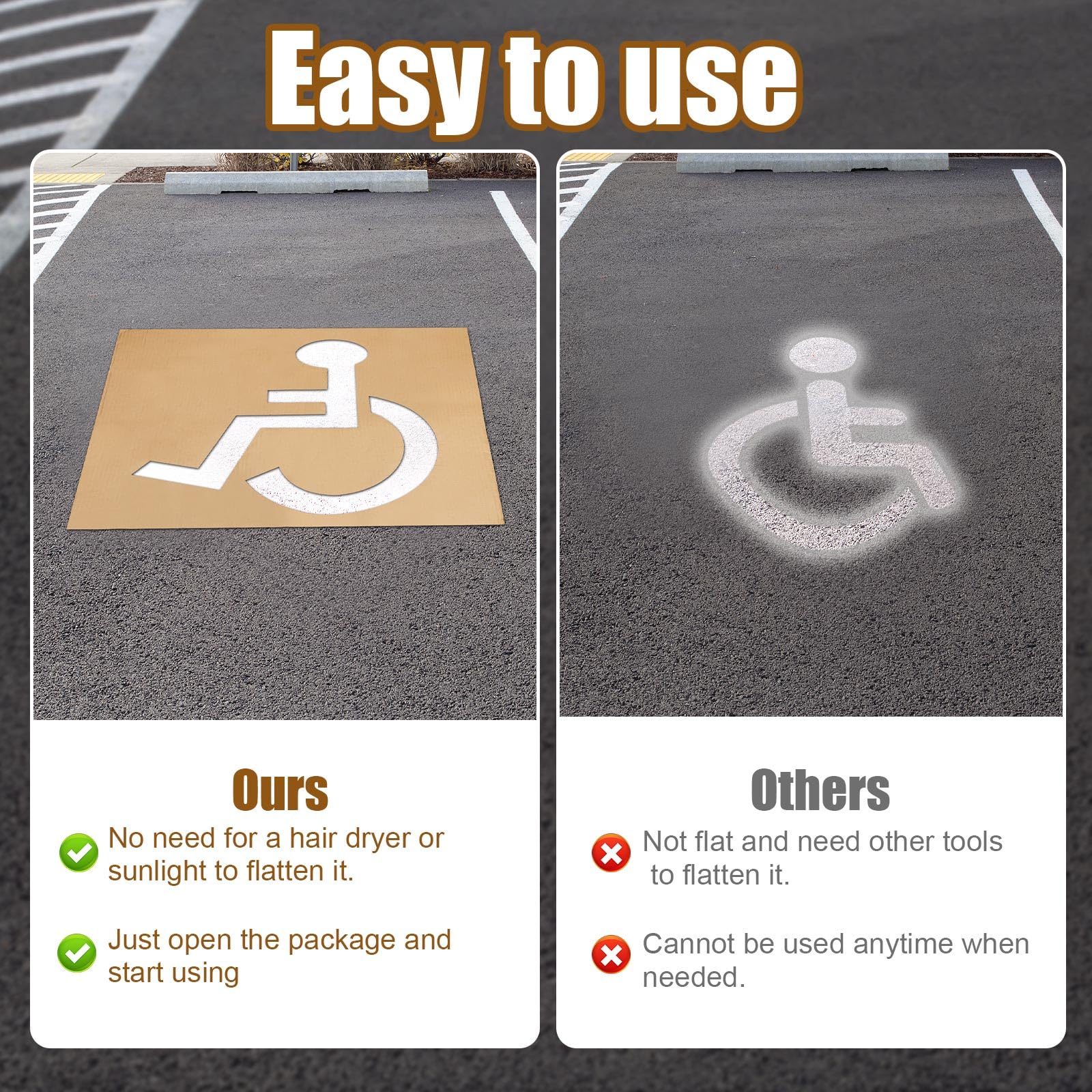 Behinderten Schablone für Parkplätze, ADA Behinderten Symbol Schablone Rollstuhlsymbol Behinderten-Vorlage Wiederverwendbare Parkplatz-Schablonen aus Karton zum Bemalen