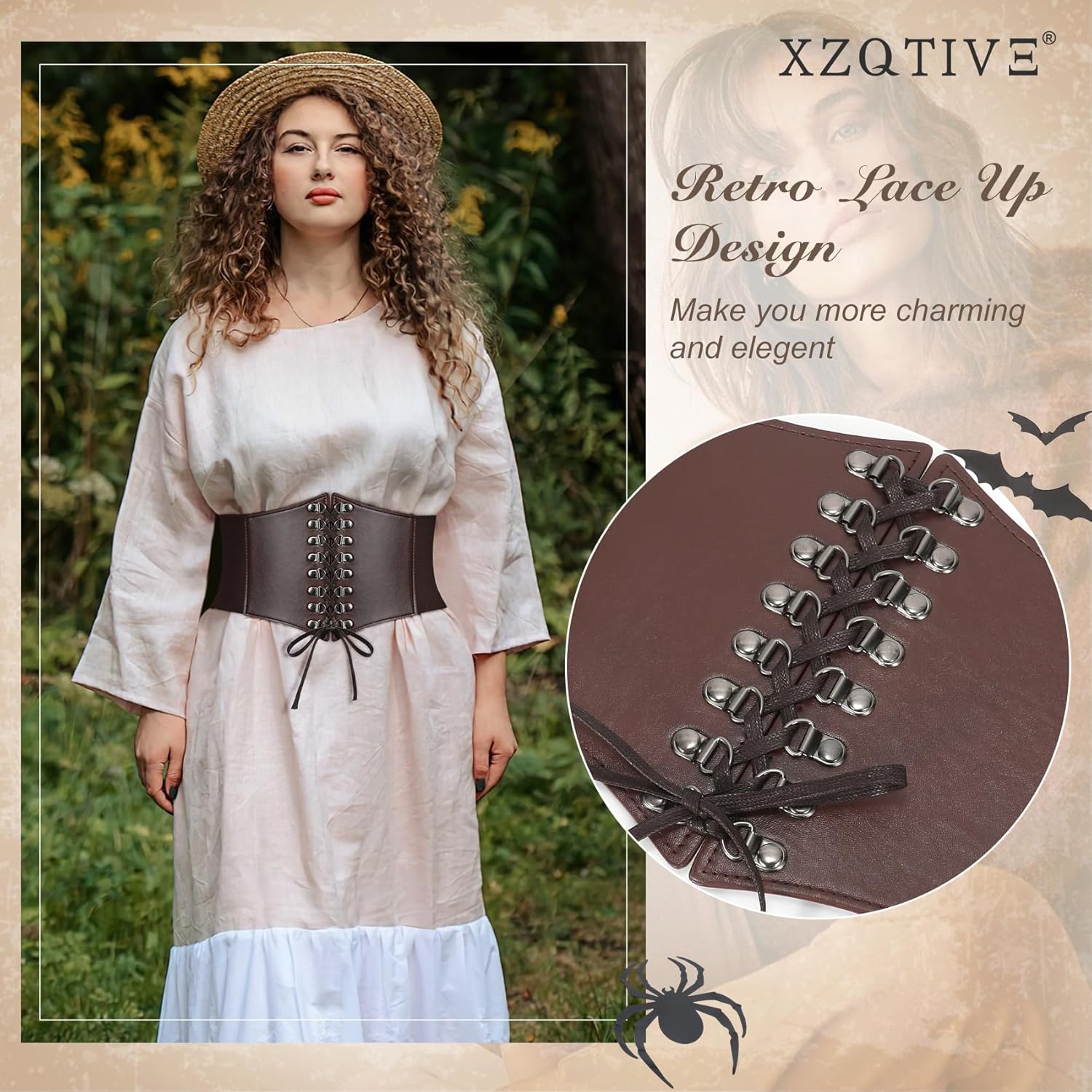 XZQTIVE Renaissance Corset Belt for Women Vintage Lace-up Cinch Belt Black Corset Elastic Waist Belt for Costume Dress - Image 6