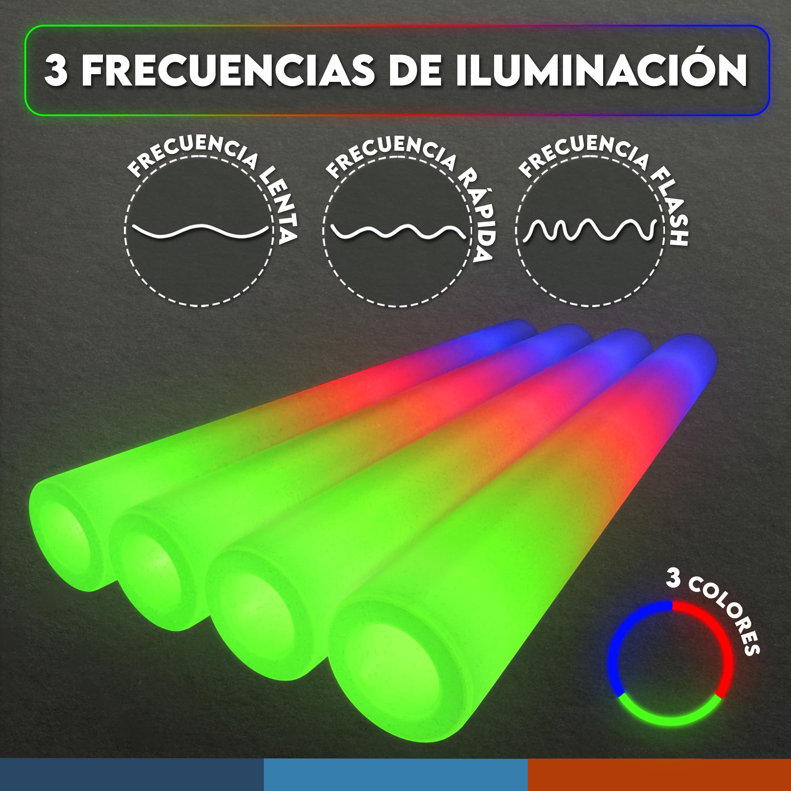 Palos Luminosos para Fiestas | 30 Piezas | 48cm | Palos LED Multicolor | Palos Luminosos LED | Palos de Luz para Boda | Barras Luminosas para Fiestas y Eventos (30 UDS + 100 NEONES)