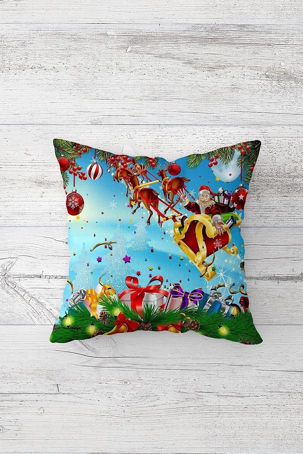 Pelangi Noel Baba Yılbaşı Hediyesi Çift Tarafı Baskılı Gizli Fermuarlı Yastık Kırlent Koltuk Yastık Kılıfı, mavi-yeşil 45 x 45